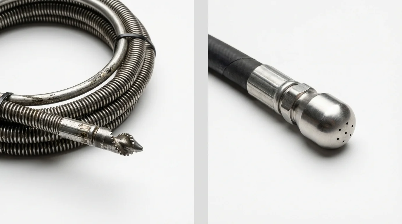 Drain snake cable and hydro jetting nozzle used for drain cleaning in Horsham, PA