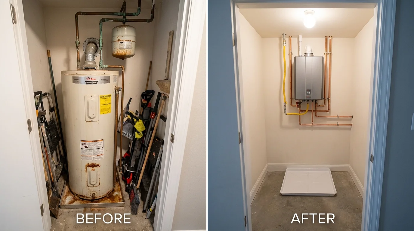 Tank water heater versus wall-mounted tankless unit comparison for Horsham, PA homeowners