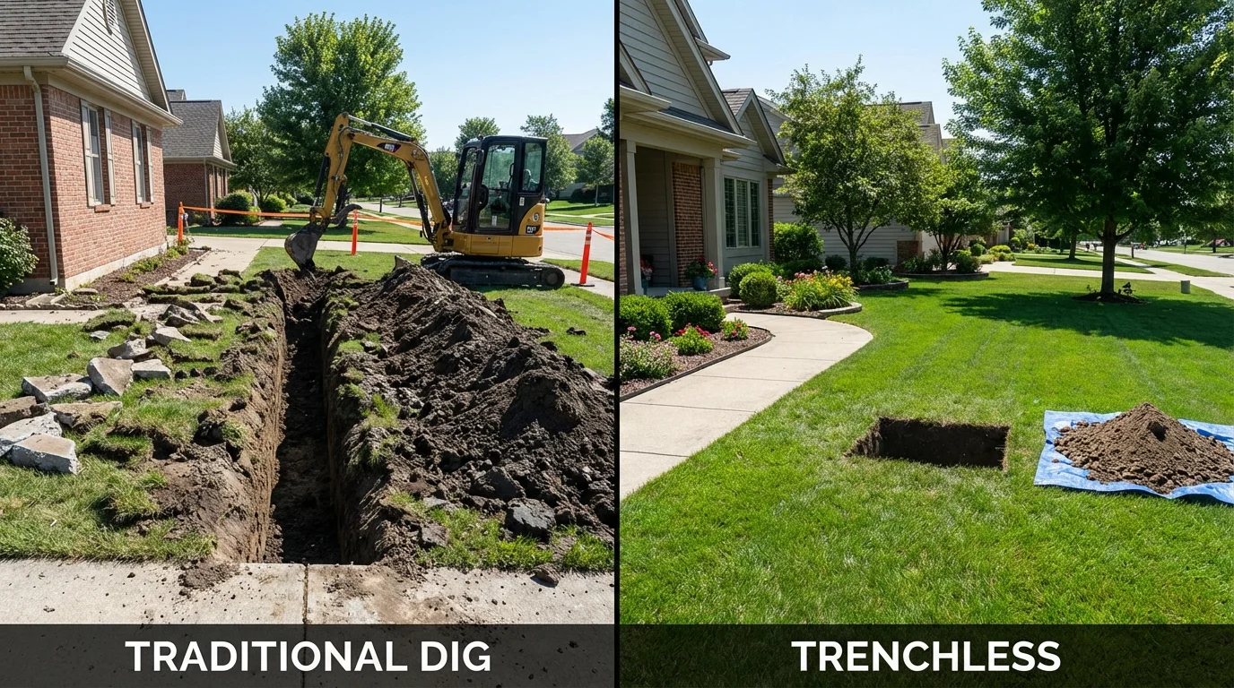 Trenchless sewer repair with minimal yard damage versus traditional excavation in Horsham, PA
